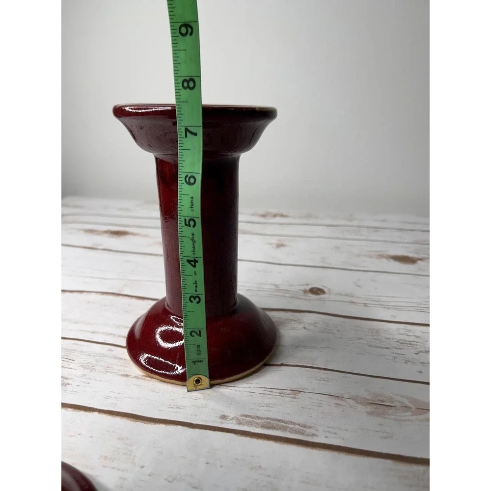 HausenWare Candlestick Holders Red Glossy Ceramic Pedestal Set of‎ 2 7.5in